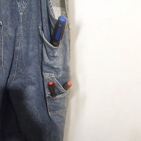 Old Navy Vtg Denim Bib Overalls Mens XL Blue Carpenter Dungarees Button Fly Y2K - Picture 8 of 16